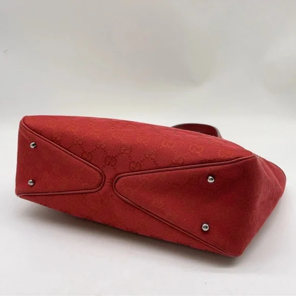 Gucci Red GG Canvas Tote with Leather Handles - Picture 10 of 14